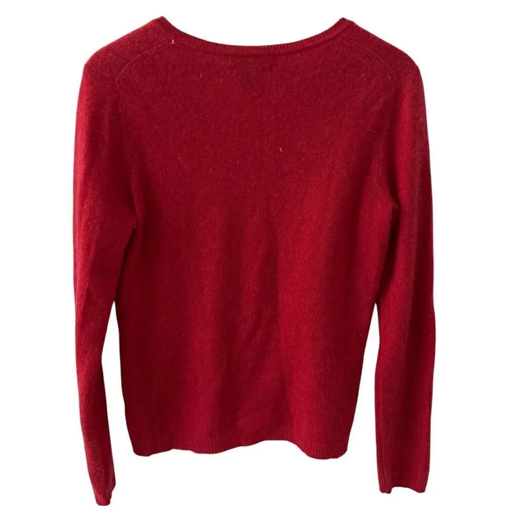 Tahari Pure Lux Red 100% Cashmere V-Neck‎ Soft Long Sleeve Sweater Size L